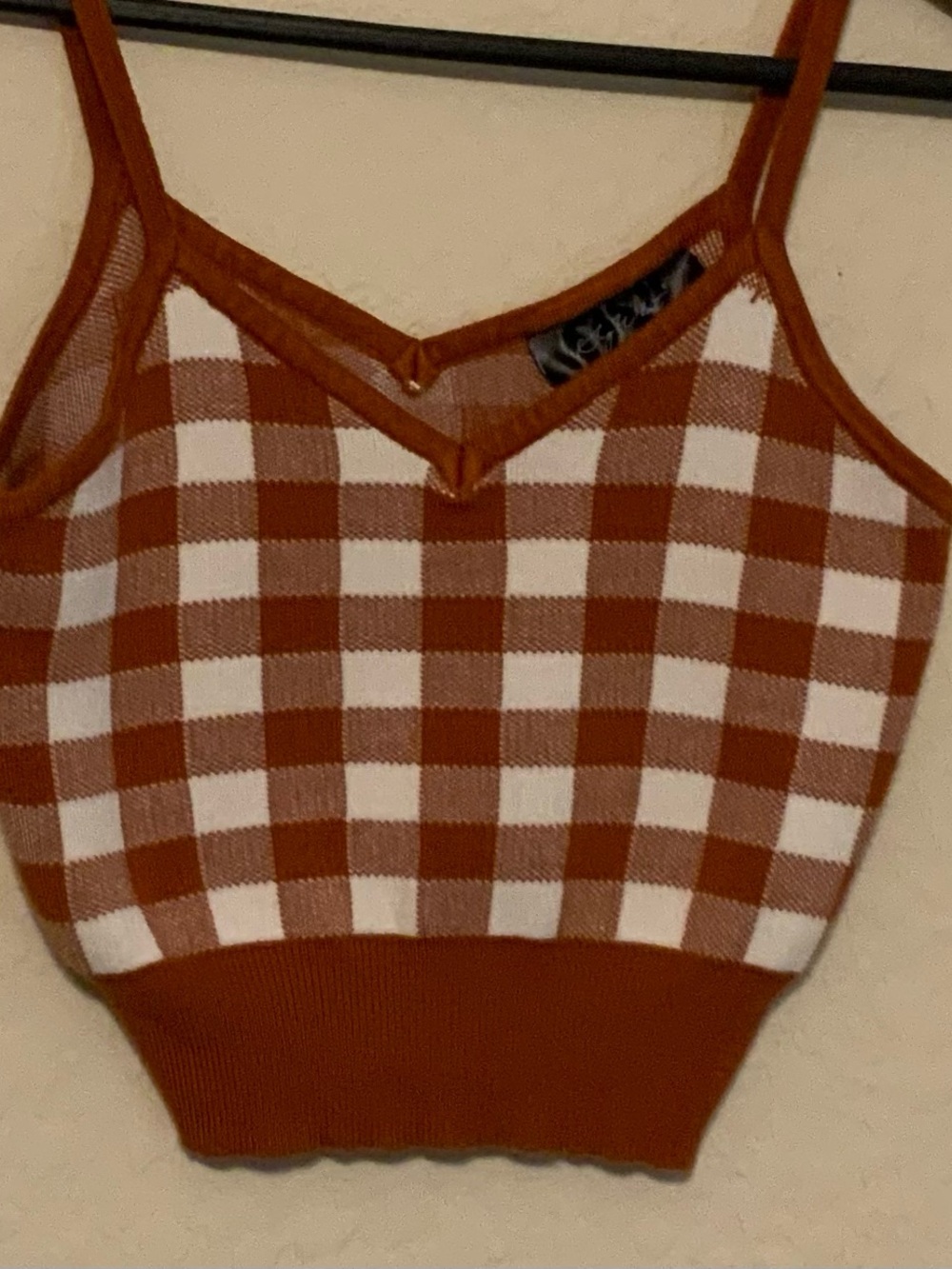 Say What?  Brown and White Checkerboard Knit Crop Top size medium